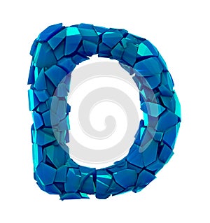 Alphabet made of plastic shards blue color isolated on white background- letter D photo