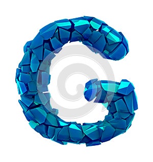 Alphabet made of plastic shards blue color isolated on white background- letter G photo