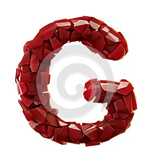 Alphabet made of plastic shards red color isolated on white background- letter G photo