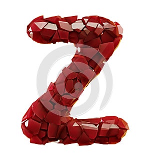 Alphabet made of plastic shards red color isolated on white background- letter Z photo