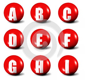 Alphabet made of red 3D spheres