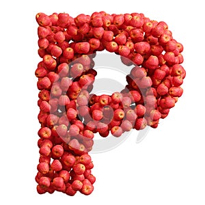 Alphabet made of red apples, letter p