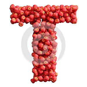 Alphabet made of red apples, letter t