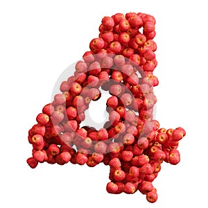 Alphabet made of red apples, number four