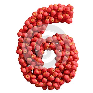 Alphabet made of red apples, number six