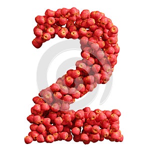 Alphabet made of red apples, number two