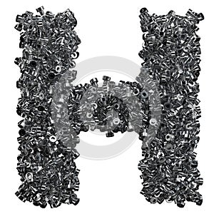 Alphabet made of steel bolts, letter h