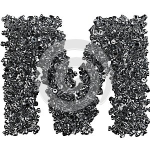 Alphabet made of steel bolts, letter m
