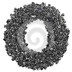 Alphabet made of steel bolts, letter o