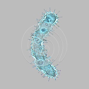 Alphabet made of virus isolated on gray background. Symbol left parentheses. 3d rendering. Covid font