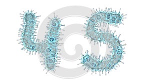 Alphabet made of virus isolated on white background. Set of numbers 4, 5. 3d rendering. Covid font