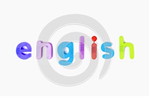 Alphabet magnets spelling `English` over white background