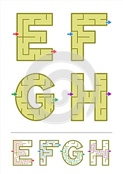 Alphabet maze games E, F, G, H