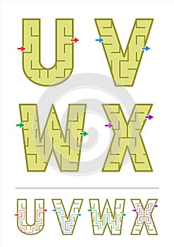 Alphabet maze games U, V, W, X photo