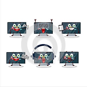 Alphabet on monitor cartoon character are playing games with various cute emoticons