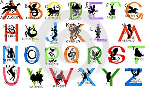 Alphabet with mythical creatures