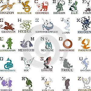 Alphabet with mythical creatures