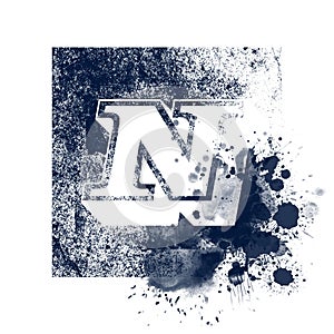 Alphabet N, grungy letter, font typography design, blue and white, ink splash grung