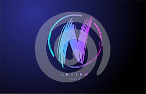 alphabet N letter logo grunge brush blue pink logo icon design template