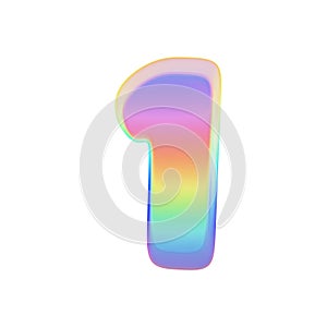 Alphabet number 1. Rainbow font made of bright soap bubble. 3D render isolated on white background.