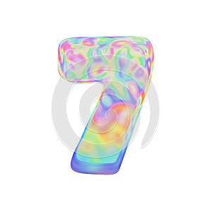 Alphabet number 7. Funny font made of colorful soap bubble. 3D render isolated on white background.