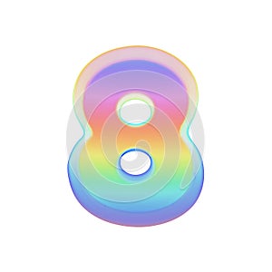Alphabet number 8. Rainbow font made of bright soap bubble. 3D render isolated on white background.