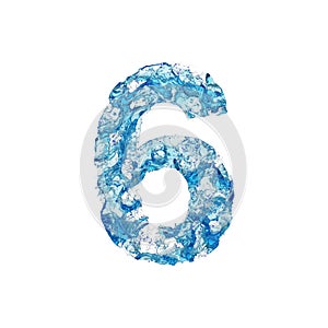 Alphabet number 6. Liquid font made of blue transparent water. 3D render isolated on white background. photo