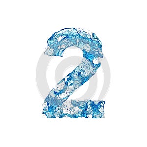 Alphabet number 2. Liquid font made of blue transparent water. 3D render isolated on white background. photo