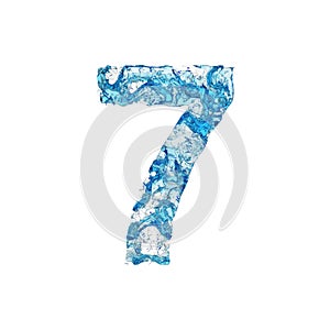 Alphabet number 7. Liquid font made of blue transparent water. 3D render isolated on white background. photo