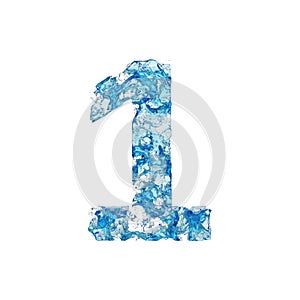 Alphabet number 1. Liquid font made of blue transparent water. 3D render isolated on white background. photo