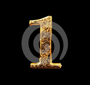 Alphabet and numbers in gold leaf