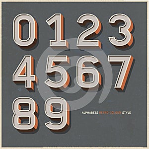 Alphabet numbers retro colour style.