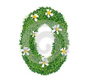 Alphabet O green grass decorate with flower