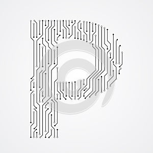 Alphabet P shape digital line design