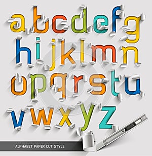 Alphabet paper cut colorful font style.