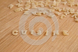 Alphabet pasta forming the text cuisine cooking in french