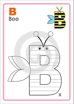 Alphabet Picture Letter `B` Colouring Page. Bee Craft.