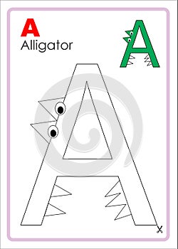 Alphabet Picture Letter `A` Colouring Page. Alligator Craft.