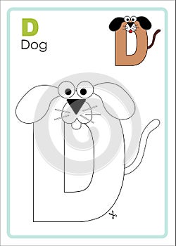 Alphabet Picture Letter `D` Colouring Page. Dog Craft.