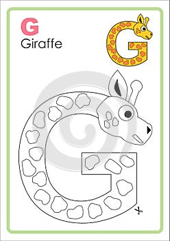 Alphabet Picture Letter `G` Colouring Page. Giraffe Craft.