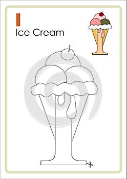 Alphabet Picture Letter `I` Colouring Page. Ice Cream Craft.