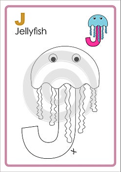 Alphabet Picture Letter `J` Colouring Page. Jelly Fish Craft.