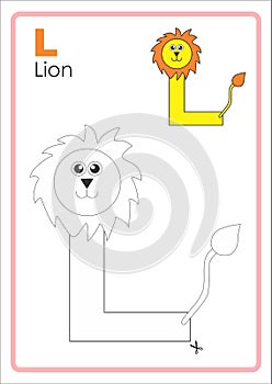 Alphabet Picture Letter `L` Colouring Page. Lion Craft.