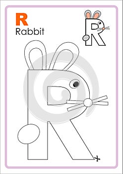 Alphabet Picture Letter `R` Colouring Page. Rabbit Craft.