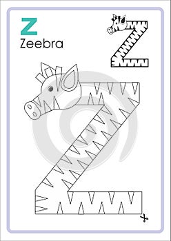 Alphabet Picture Letter `Z` Colouring Page. Zeebra Craft.