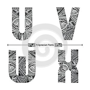 Alphabet Polynesian style in a set UVWX