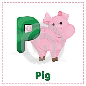 Alphabet printable flashcards vector with letter P