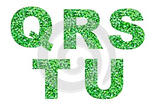 Alphabet Q,R,S,T,U of green grass isolated on white. Abstract alphabet.