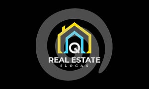 Alphabet Q Real Estate Monogram Vector Logo Design, Letter Q House Icon Template