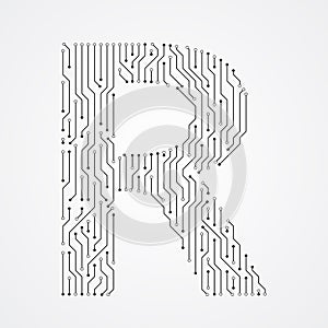 Alphabet R shape digital line design